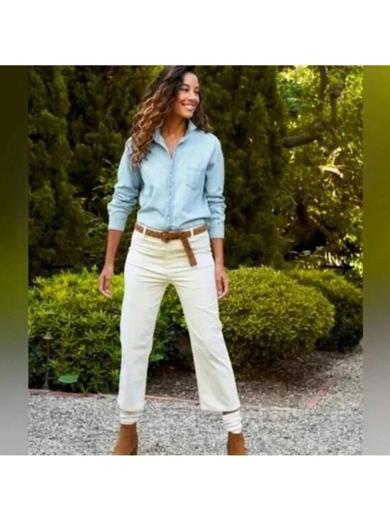 Frank & Eileen Pants - Frank & Eileen Pants Kinsale Straight Crop Light Micro Corduroy OFF WHITE 8